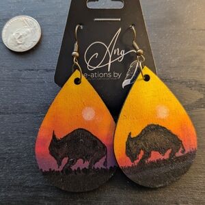 Hand Painted Buffalo At Sunset  Earrings